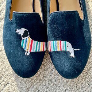 NEW Talbots Indigo Blue Ryan Novelty Dachshund Suede Loafers. 9.5M
